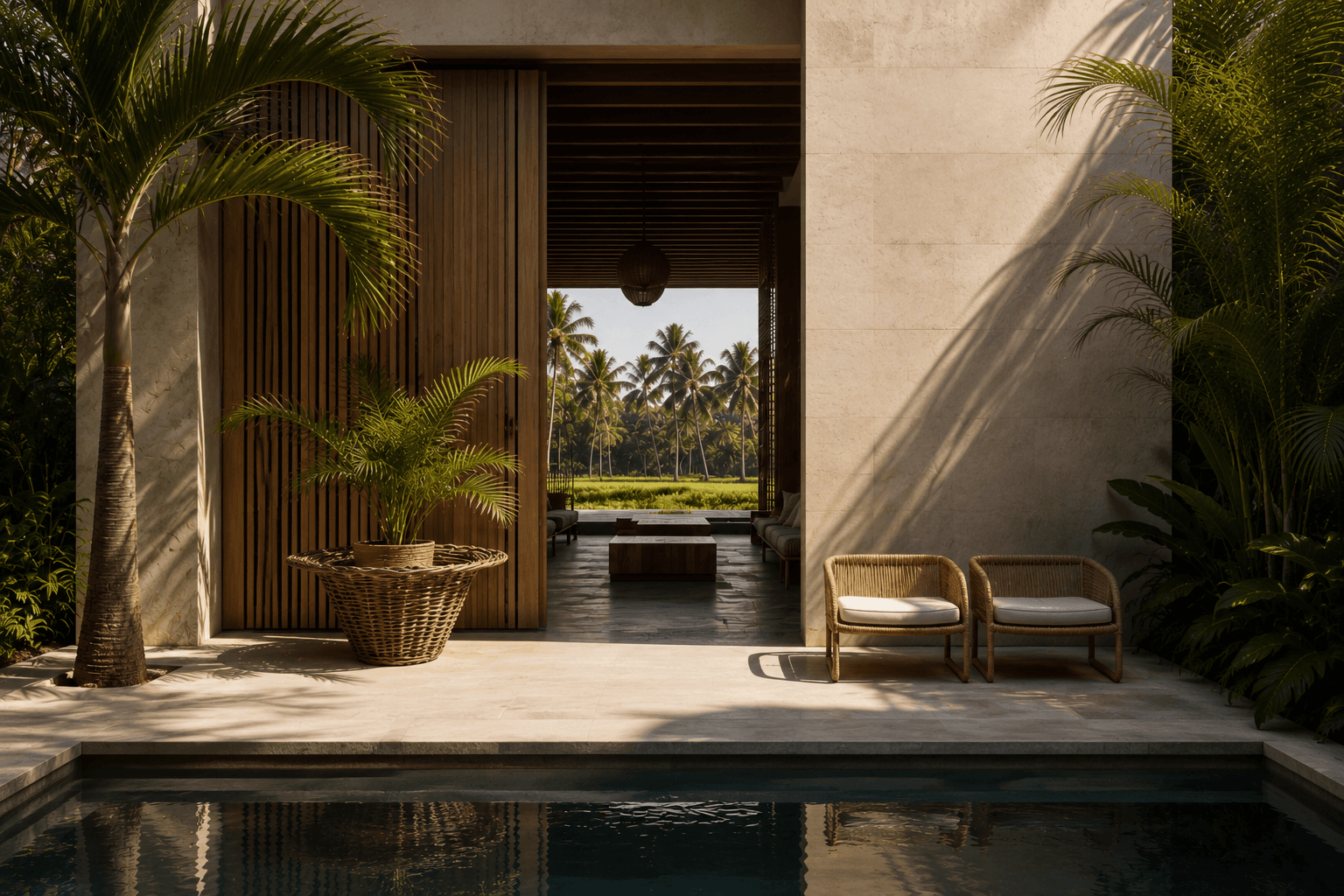 Sorato outdoor lounge at dusk